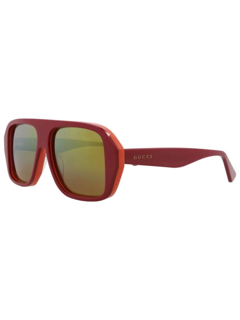 New Gucci Women's Sunglasses Aviator Recycled Acetate Frame Mens Red Red Gold